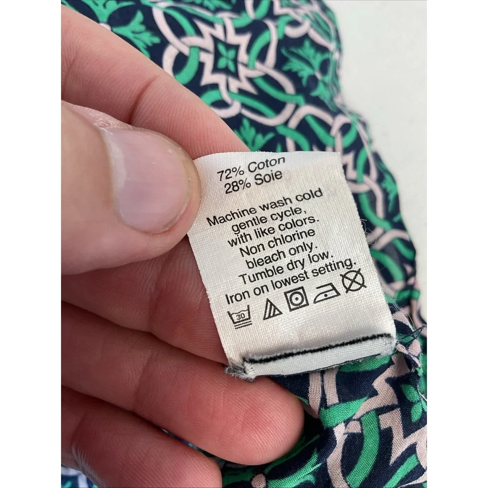 J. Crew Womens Top Size 12 Green Blue Printed Tunic Shirt Long‎ Sleeve Silk Blnd